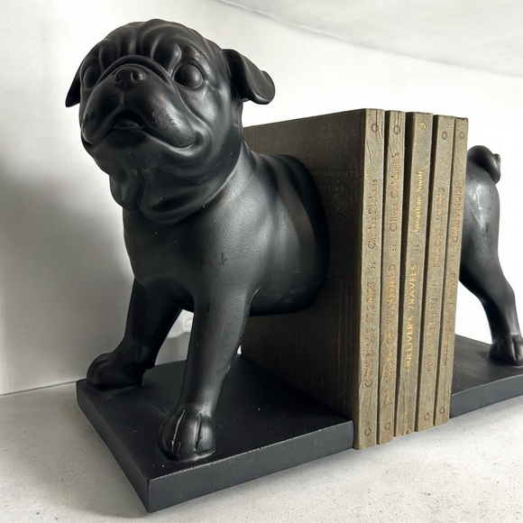 Bookends Pug Dog Resin Book End Book Stopper Black  Bookshelf Heavy 8” Black - Picture 3 of 5